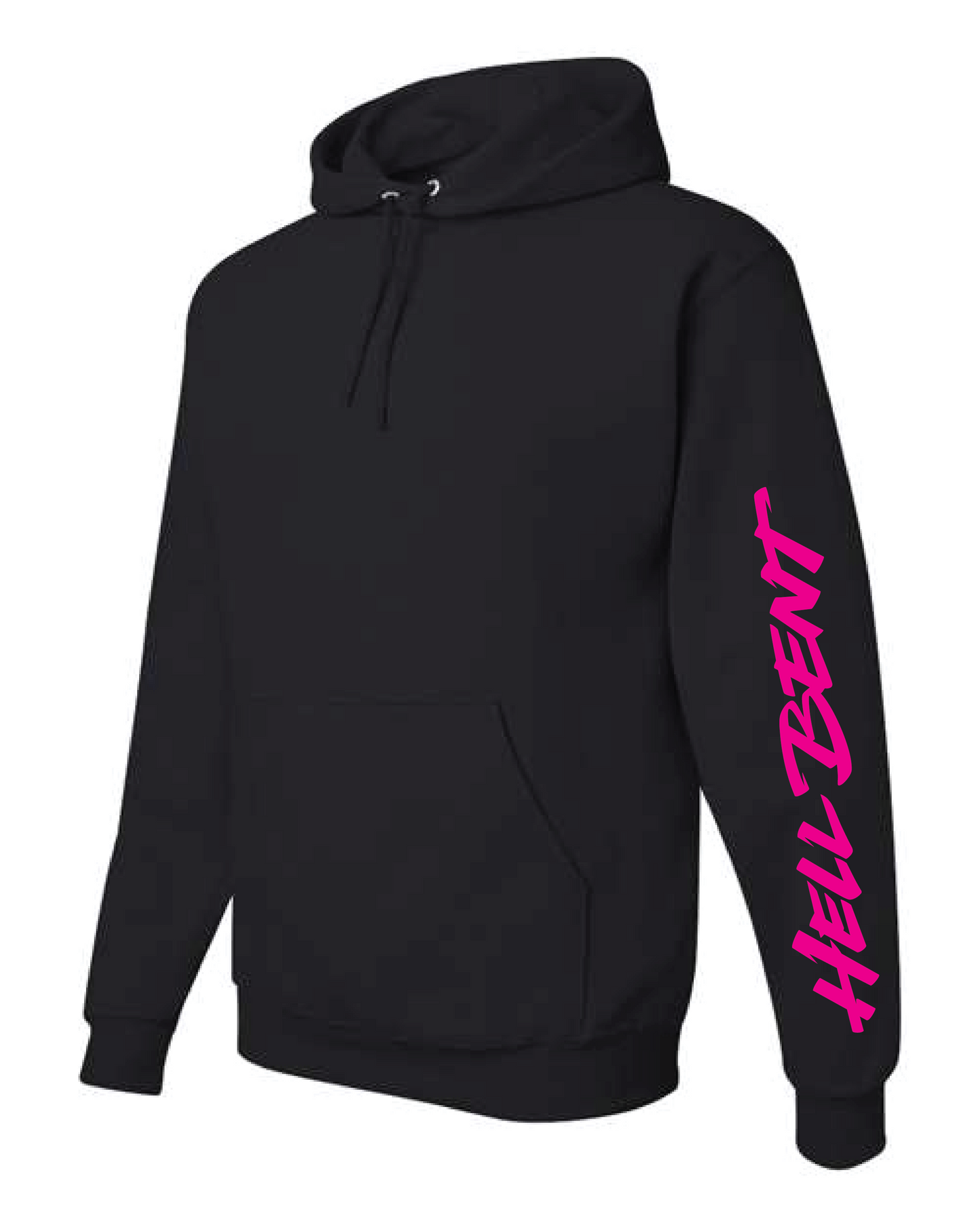 Hell Bent No Matter What Black garment top with Hell Bent text no matter what at all costs in vibrant blue and pink